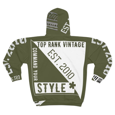TRV Army Green Unisex Zip Hoodie - Top Rank Vintage