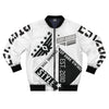 Black & White Men's Bomber Jacket with stylish print and stand-up collar.