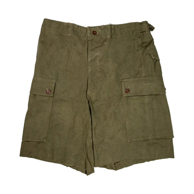 1950s Netherland Dutch military olive green cotton cargo shorts.