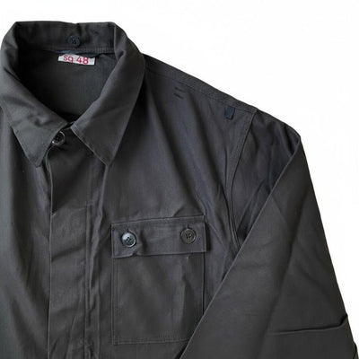 DDR East German Black Cotton Canvas Tanker's Utility Style Button-up Shirt - Top Rank Vintage