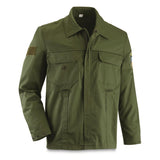 German Deutschland Polizei Moleskin Style Jacket, 1980s-era design, cotton blend, snap and zipper front, military-inspired fashion.
