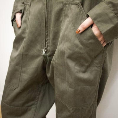 Ladies French Army Olive Green Flight Coverall Jumpsuit Romper - Top Rank Vintage