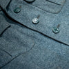 1980s Swiss Army wool jacket with Swiss Cross buttons and flap pockets in gray-blue color