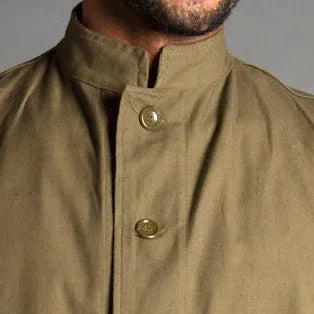 1960s Czechoslovakian Vintage Army Mandarin Style Band Collar Chino Shirt - Top Rank Vintage