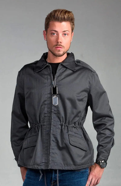 Dark Gray Slanted Pocket Combat Jacket - Top Rank Vintage