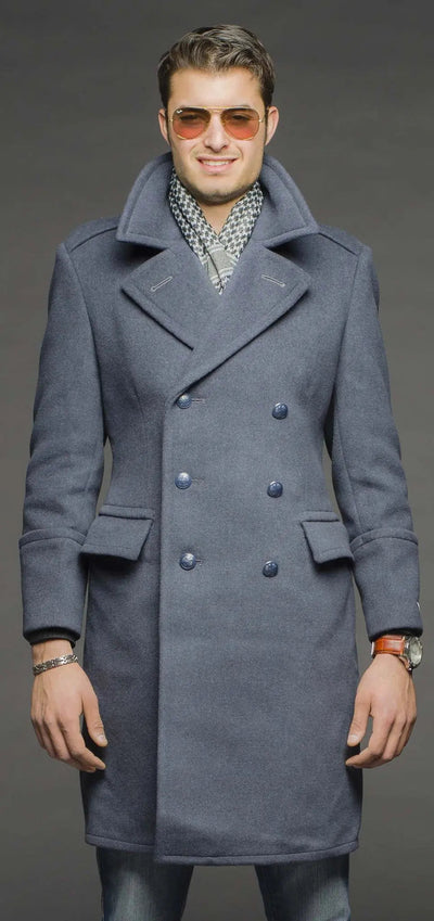 Blue Gray Air Force Officer Overcoat, Polish military style, 1980s, high-grade wool, epaulettes, Polish coat of arms buttons.