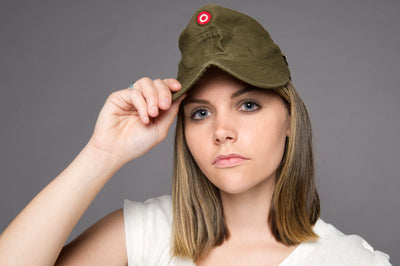 Ladies' military fatigue summer hat with Edelweiss flower pin, Austria 1980s.