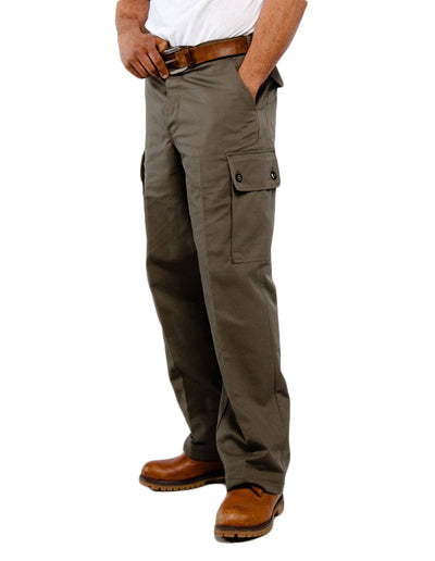 Army Green Classic Cargo Pants with side flap pockets.