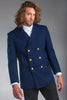 Gabardine Reefer Peacoat with gold brass buttons and classic design.