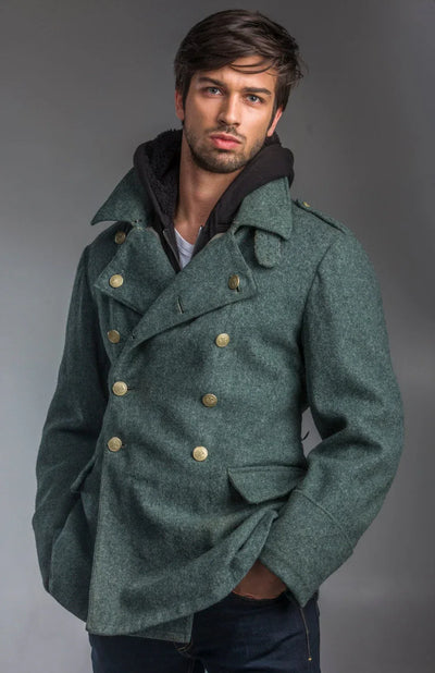 Post WWII Alpine Swiss Army Wool Grey Blue Overcoat - Top Rank Vintage