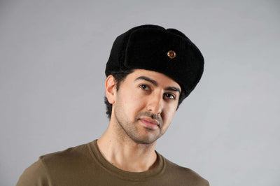 DDR East German Uni-Sex Navy Black Bomber Style Ushanka Winter Hat - Top Rank Vintage