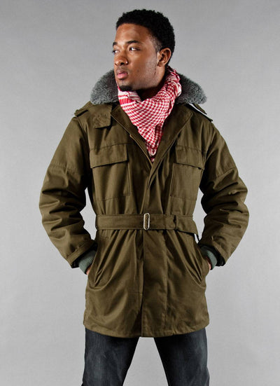 Olive Drab Hooded Parka w/Belt - Top Rank Vintage