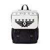 NASA unisex casual backpack in black and white with star and wing design, multiple compartments, and adjustable straps for everyday travel and style
