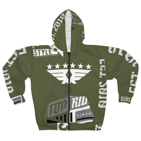 TRV Army Green Unisex Zip Hoodie