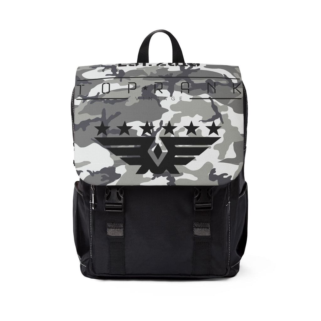 NASA unisex casual backpack with camo flap, multiple compartments, padded back, and durable Oxford canvas design.