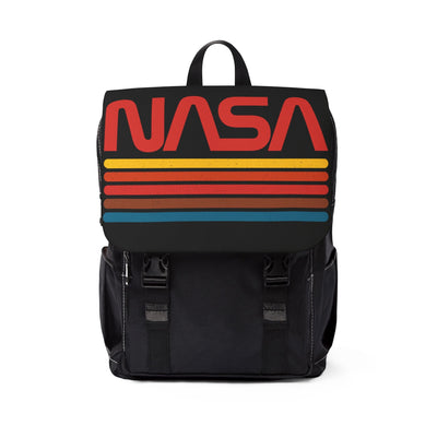 NASA Unisex Casual Backpack in black with red NASA logo and colorful stripes, casual daypack for travel and everyday use