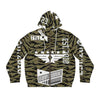 Unisex zip hoodie with TRV Tiger Stripe Camo pattern, full-zip front, and spacious pockets