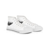 TRV men's high top sneakers in white breathable polyester canvas with black star and wing design, white sole and laces, and silver metal eyelets