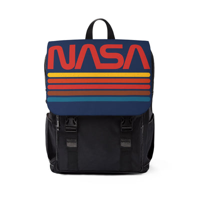 NASA unisex casual backpack with retro striped design, multiple compartments, and adjustable shoulder straps for everyday travel and organization.
