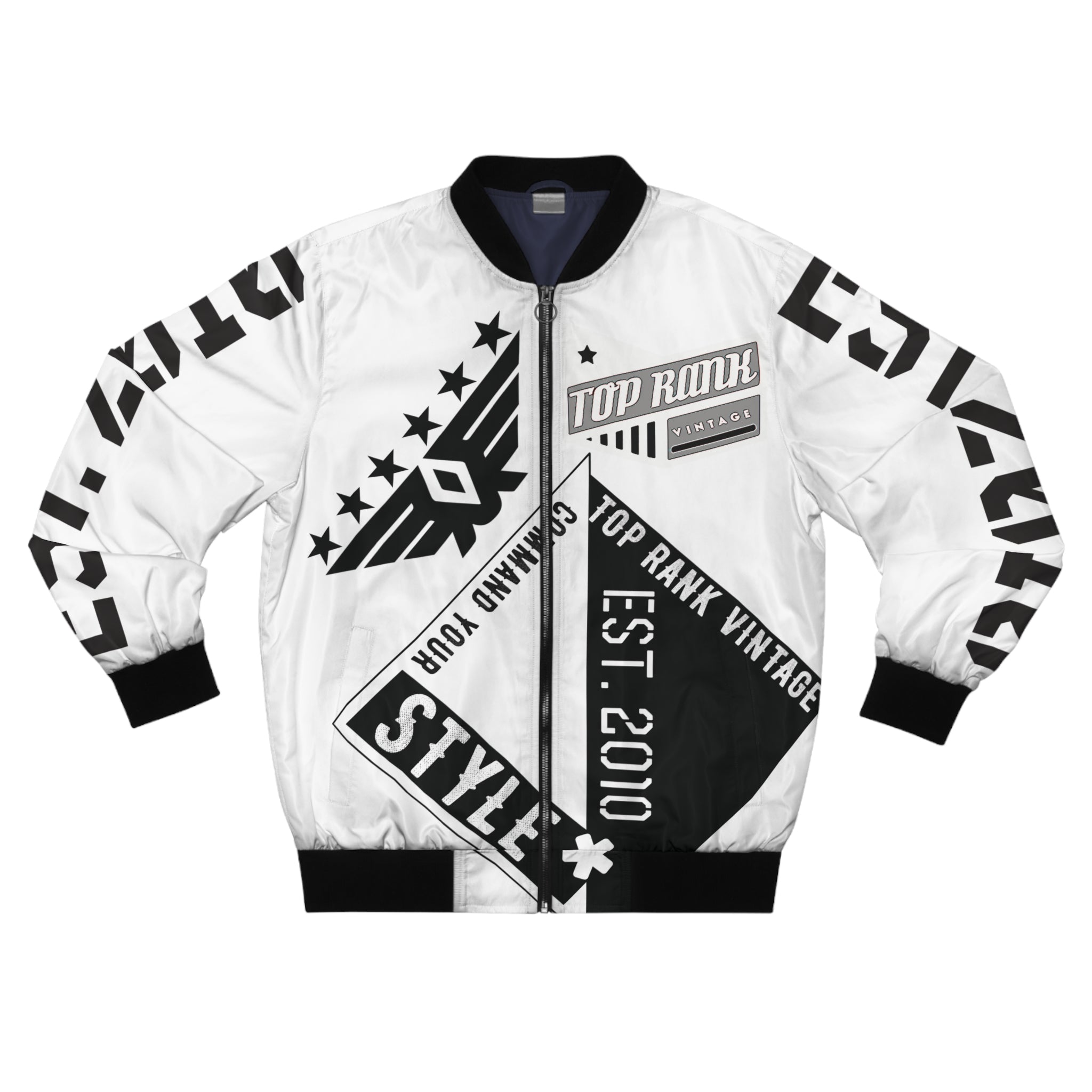 Black White Men s Bomber Jacket Top Rank Vintage