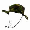 Camouflage bucket hat on a mannequin head with a white background