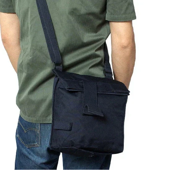 Dutch Blue Shoulder gas mask satchel bag worn by a person.