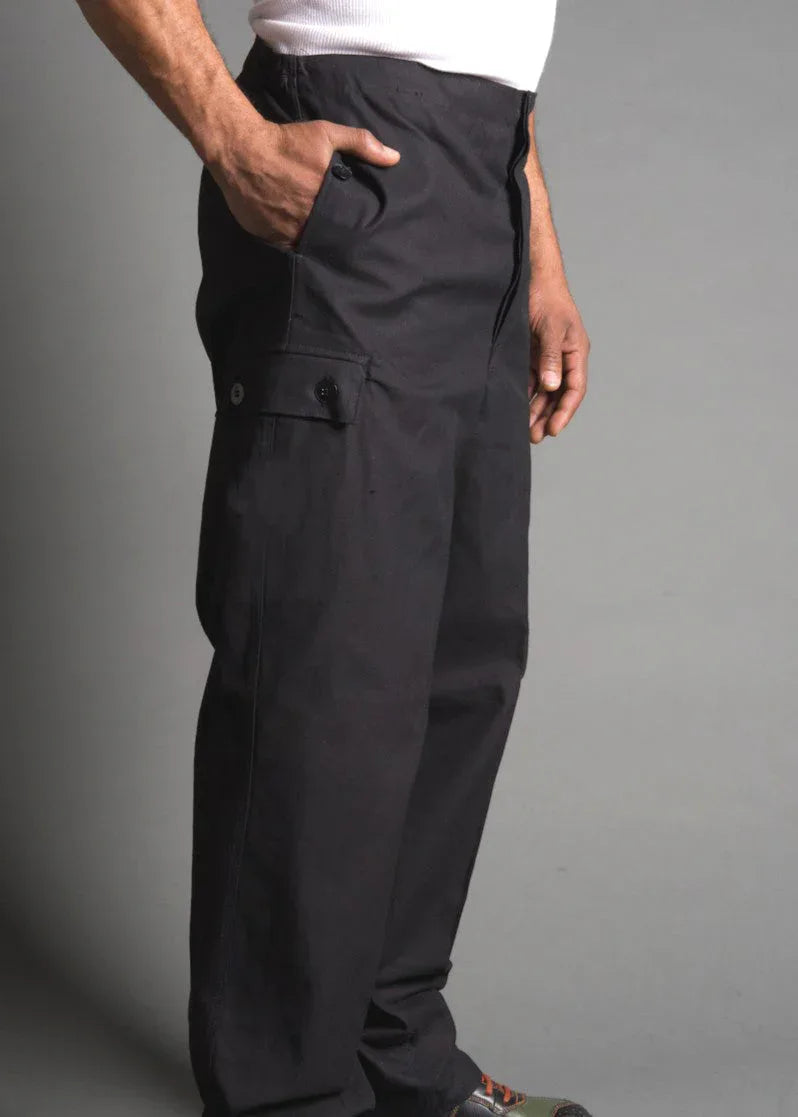 DDR East German Black Cotton Canvas Tanker's Utility Style Cargo Pants