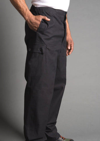 DDR East German Black Cotton Canvas Tanker's Utility Style Cargo Pants