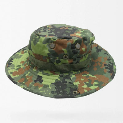 Lightweight German Flecktarn camouflage boonie hat with ventilation holes and adjustable cinch strap