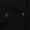 Close-up of a black coat with two buttons on a dark background