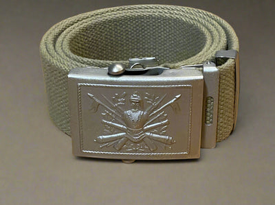 1990s Italian Army Escersito cotton canvas officer belt with engraved buckle.