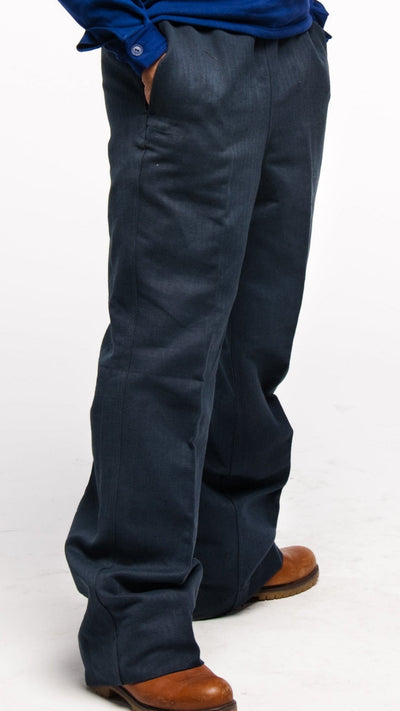 East German Navy Volksmarine Herringbone twill HBT Cotton Flap Pants in blue.