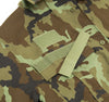 Close-up of a camouflage czech  shirt with a patch and strap.