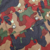 Close-up of a camouflage-patterned fabric with button details