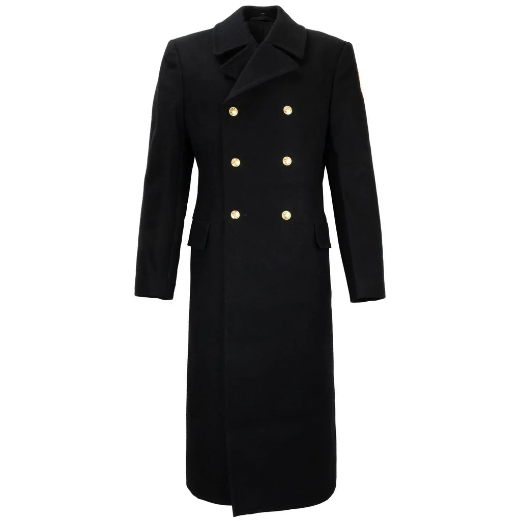 1990s Russian Navy black cadet overcoat with gold buttons.