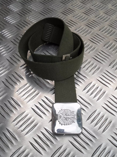 1990s Cotton Canvas Escercito Espanol Army Green Belt w/ Silver Buckle