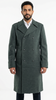 Man wearing a green overcoat on a white background