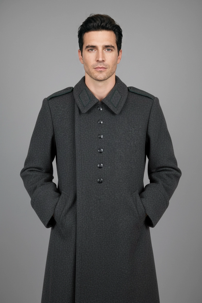 1980's Warsaw Pact Bulgarian Charcoal Gray Wool Overcoat