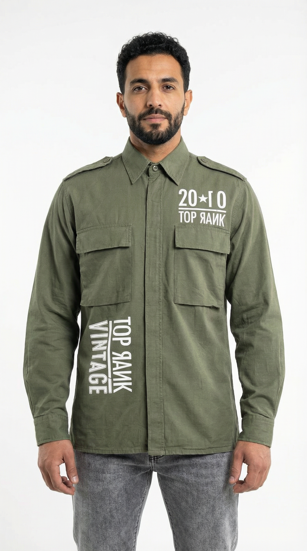 Updesigned 1990s Hrvatska Croatian Military Army Green Long Sleeve shirt w/ Graphic - UNISEX