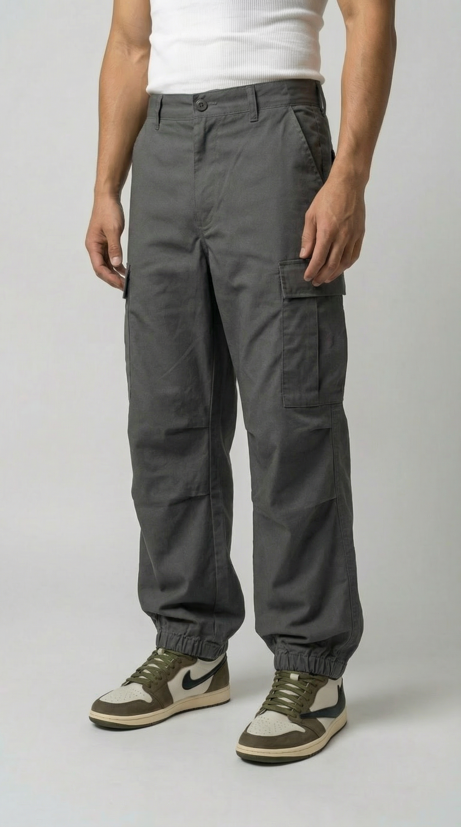Dutch Military Gray Chinos | 1970s Style Velcro & Zip Cargos – Top