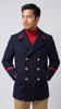 Marine Nationale Red Sleeve Striped French Navy Wool Peacoat