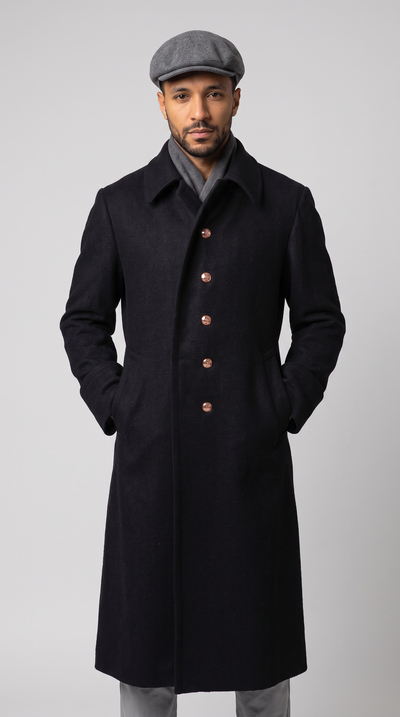 Soviet Marines Single Breasted Black Wool Overcoat with Slant Pockets