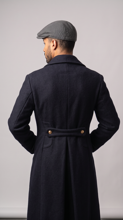 Soviet Marines Single Breasted Black Wool Overcoat with Slant Pockets