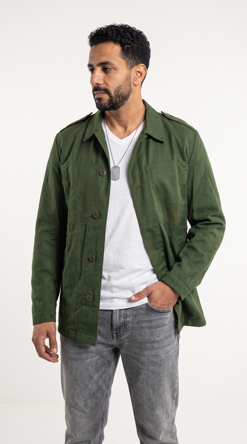 1970s Authentic Swedish Air Force Work Chino Jacket - 2 pockets Inside