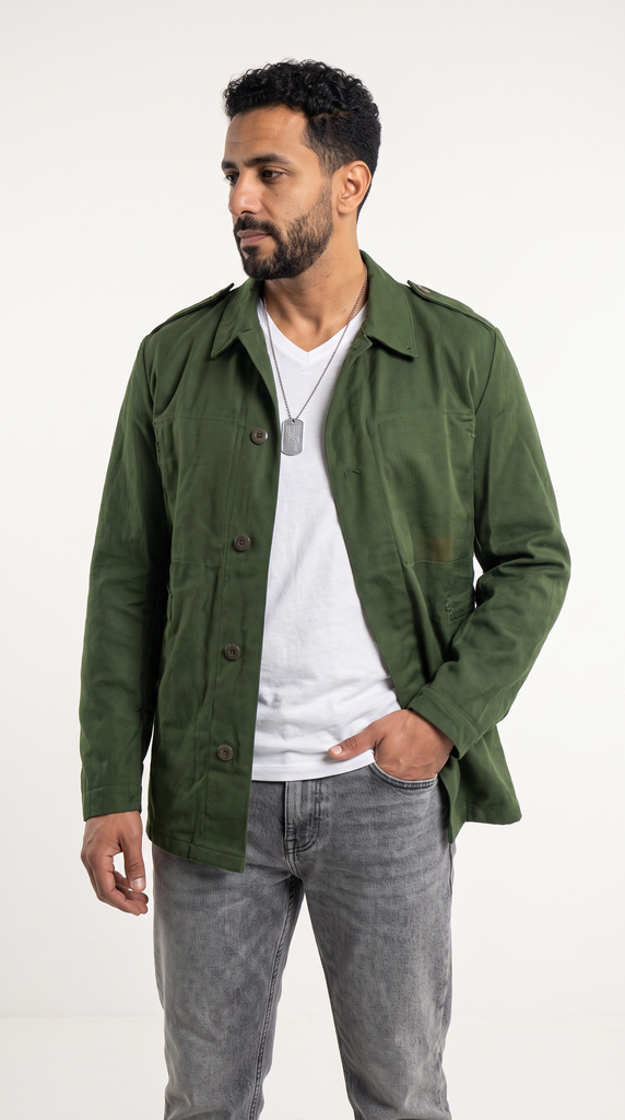 1970s Authentic Swedish Air Force Work Chino Jacket - 2 pockets Inside