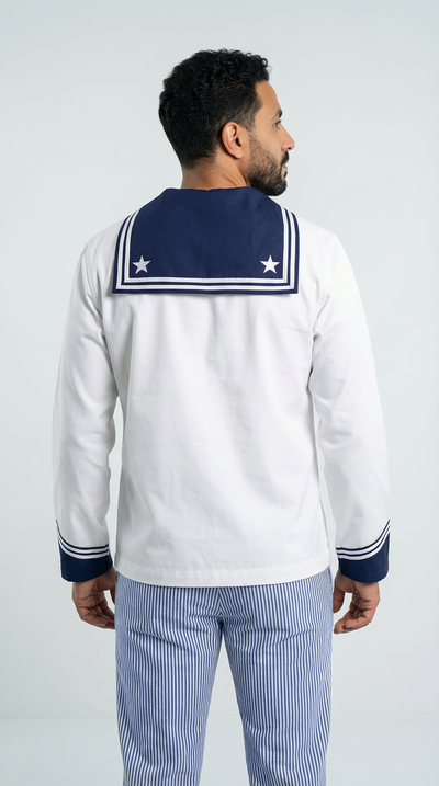 Italian Navy Marina Military White Blue Lightweight Warm Weather Nautical Shirt Middy