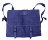 1950s Italian Navy Blue cotton canvas messenger shoulder satchel bag with black leather straps.