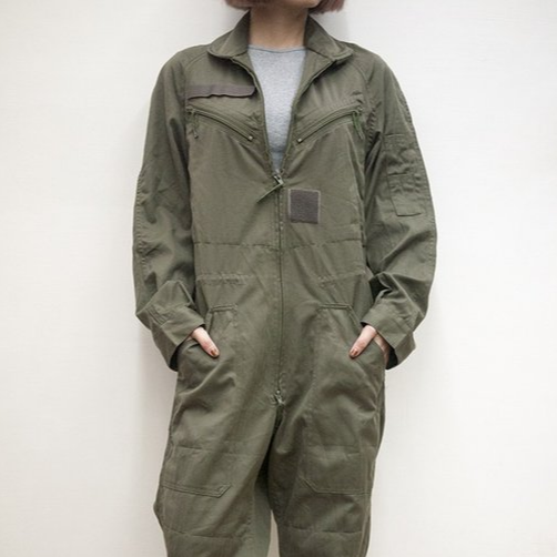 Ladies French Army olive green flight coverall jumpsuit romper.