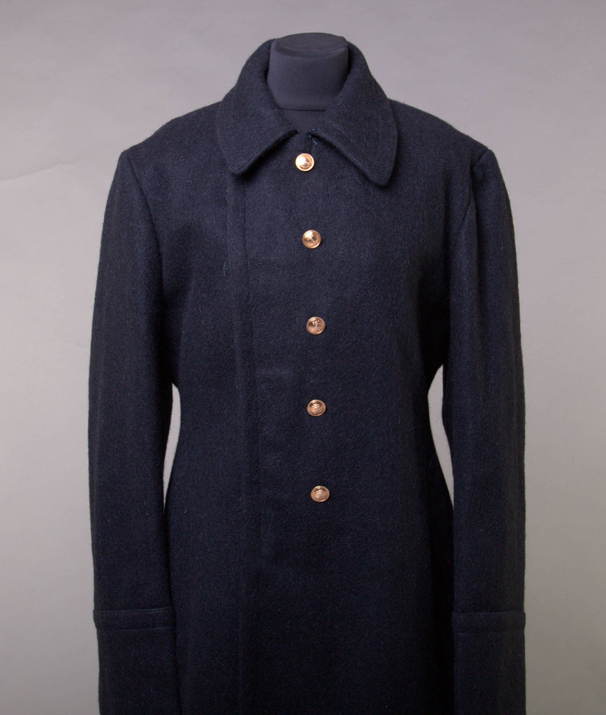 Soviet Marines black wool single-breasted overcoat with slant pockets.