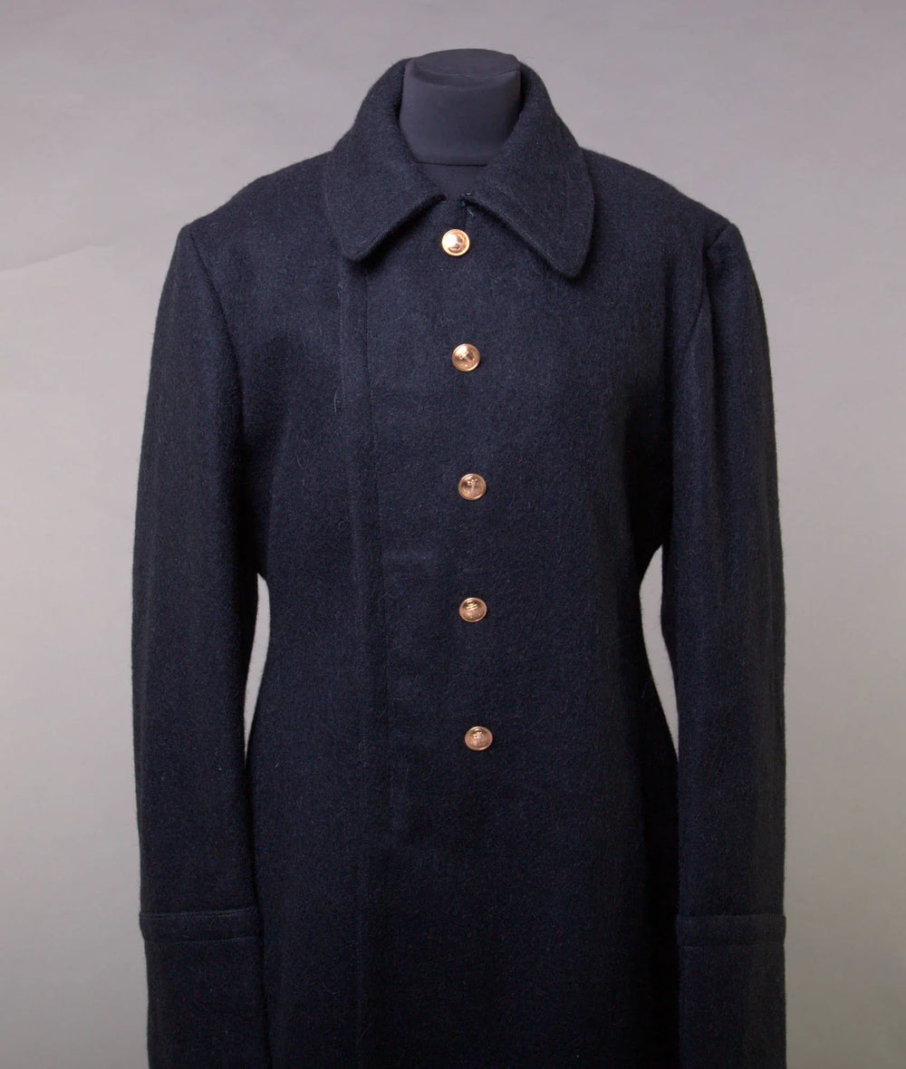 Soviet Marines Single Breasted Black Wool Overcoat with Slant Pockets